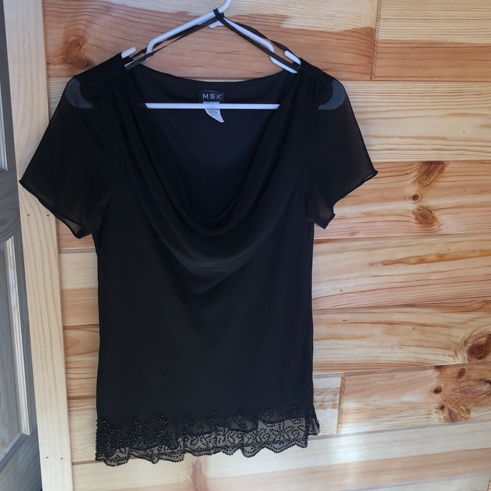 MSK scoop neck layered top with bead details